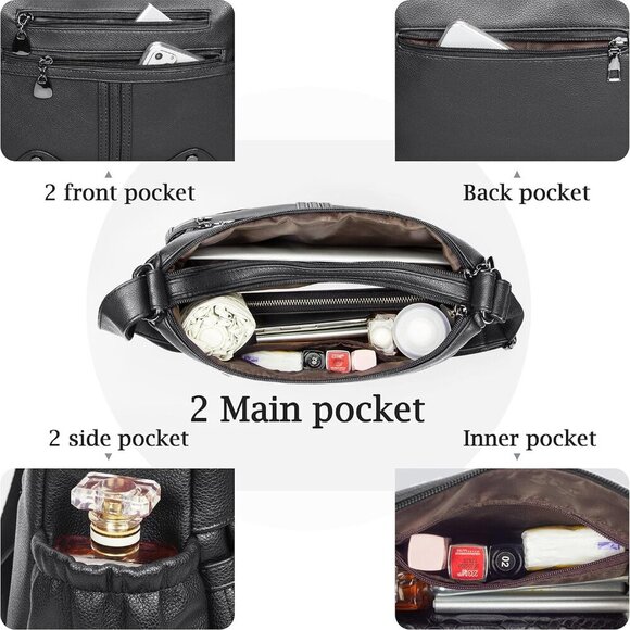 Women Soft PU Leather Shoulder Handbag Multi Pocket Crossbody Bag Ladies Medium - Picture 4 of 6